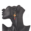 Glass Seed Braided Rhombus with Cotton Tassel Dangle Leverback Earrings EJEW-MZ00042-3