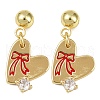 Brass Micro Pave Clear Cubic Zirconia Heart Dangle Stud Earrings EJEW-S277-12G-6