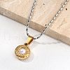 304 Stainless Steel & Plastic Imitation Pearl Flat Round Pendant Necklaces for Women NJEW-S439-05GP-3