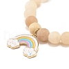 Natural Pink Aventurine Round Beaded Stretch Bracelet with Alloy Rainbow Alloy Charm BJEW-JB07171-4