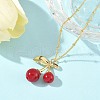 Brass Resin Fruit Cherry Pendant Satellite Chain Necklaces for Women NJEW-D306-02G-A-4