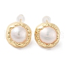 Half Round Natural Pearl Stud Earrings with Brass Findings and 925 Sterling Silver Pins EJEW-P256-90G-1