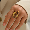 Brass with Natural Agate Adjustable Finger Rings for Women UT5601-4