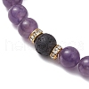 Natural Amethyst & Lava Rock Round Beaded Stretch Bracelets for Women BJEW-JB10797-02-3