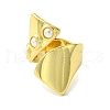 Brass with ABS Imitation Pearl Open Cuff Ring RJEW-K256-27G-2