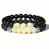 Natural Lava Rock & Frosted Stone Round Beads Stretch Bracelet Set Women DF9720-2-1