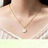 Flat Round 216 Stainless Steel Pave Natural Shell Mustard Seed Pendant Necklaces for Women WG511AE-05-2