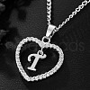 Brass Micro Pave Clear Cubic Zirconia Hollow Heart with Initial Pendant Necklaces WG4069A-01-1