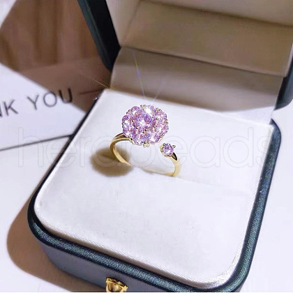 Brass Micro Pave Cubic Zirconia Cuff Rings for Women FS-WG10DBB-02-1