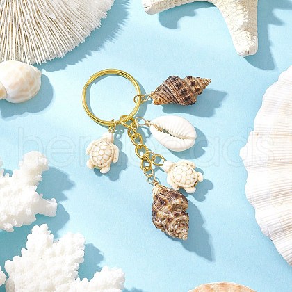 Ocean Style Natural Shell with Synthetic Turquoise Keychains KEYC-JKC01231-04-1