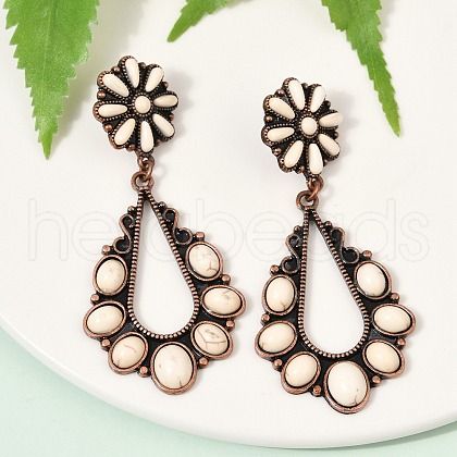Alloy Synthetic Turquoise Dangle Stud Earrings EJEW-U053-12R-1