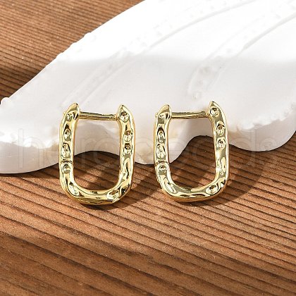 Textured Rectangle Brass Hoop Earrings EJEW-B007-02G-1