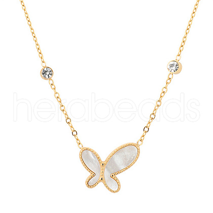 Natural Shell Butterfly Pendant Necklace with Cubic Zirconia KA9286-2-1