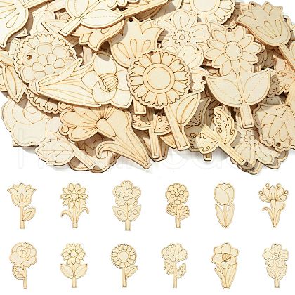 48Pcs 12 Styles Unfinished Blank Wooden Pendants Kit WOOD-CJC0011-15B-1