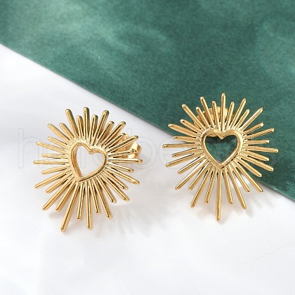 Ion Plating(IP) 304 Stainless Steel Hollow Out Heart Stud Earrings for Women EJEW-E271-02G-1