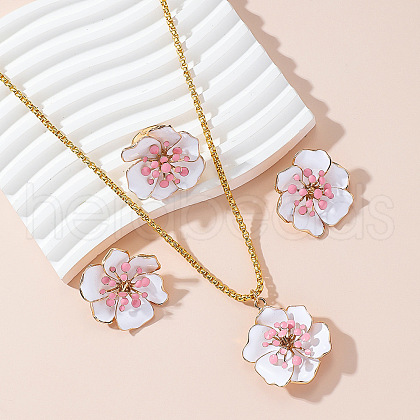 Luxury Alloy Flower Earrings & Necklaces & Rings Sets YN1358-2-1