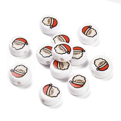 Christmas Theme Printed Opauqe Acrylic Beads OACR-R004-01K-1