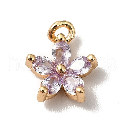 Brass Cubic Zirconia Flower Charms KK-O141-01G-05-1