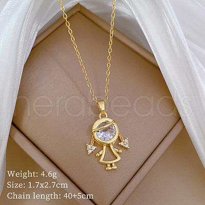 Brass Pave Clear Cubic Zirconia Girl Pendant Necklaces FS-WG30BB7-01-1