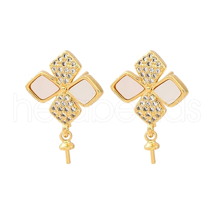 Brass Micro Pave Cubic Zirconia Shell Stud Earrings Findings KK-D363-03G-1