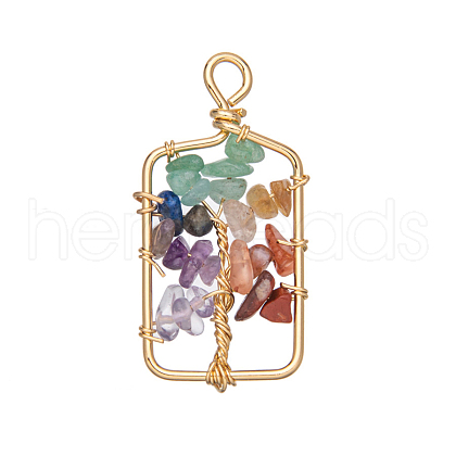 Chakra Natural Mixed Stone Chip Copper Wire Wrapped Pendants PW-WG397E3-03-1