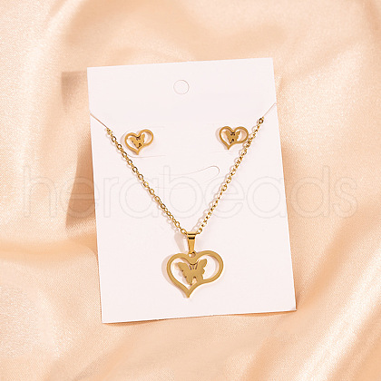 304 Stainless Steel Pendant Necklaces & Stud Earrings Sets WG82A44-12-1