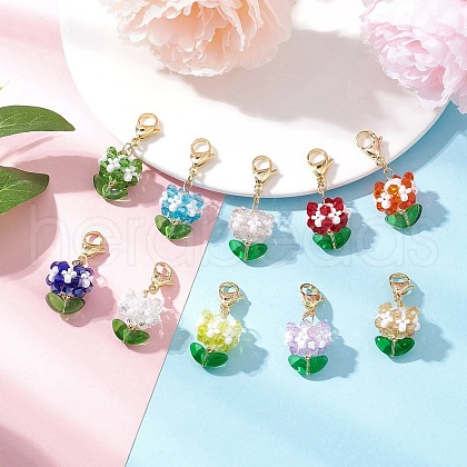 Flower Glass Pendant Decorations HJEW-MZ00218-1