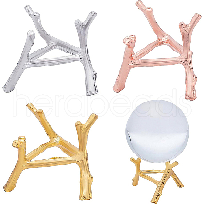 BENECREAT 3Pcs 3 Colors Branch Crystal Ball Display Stand Alloy Metal Base ODIS-BC0001-09-1