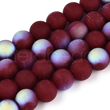 Frosted Opaque Glass Beads Strands GLAA-T032-P10mm-MBB05-1