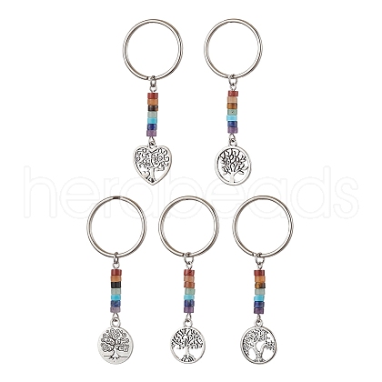 Natural Lapis Lazuli Green Aventurine Tiger Eye Red Jasper Lepidolite Howlite Red Aventurine & Alloy Keychain KEYC-JKC00813-1