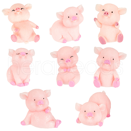 AHADERMAKER 24Pcs 8 Styles Resin Pig Figurines Ornaments DJEW-GA0001-55-1