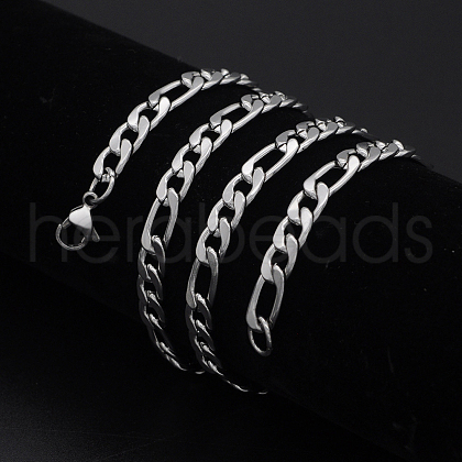 Non-Tarnish Men's 304 Stainless Steel Figaro Chain Necklaces NJEW-T012-02-51-S-1