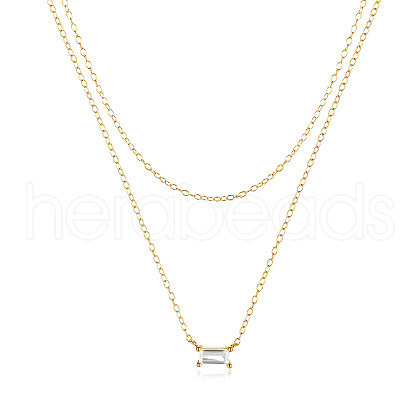 925 Sterling Silver Double Layer Crystal Rhinestone Pendant Cable Chain Necklaces FF7498-1