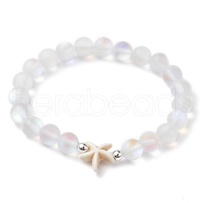 Beach Starfish Dyed Synthetic Turquoise Bead Bracelets BJEW-JB10251-02-1