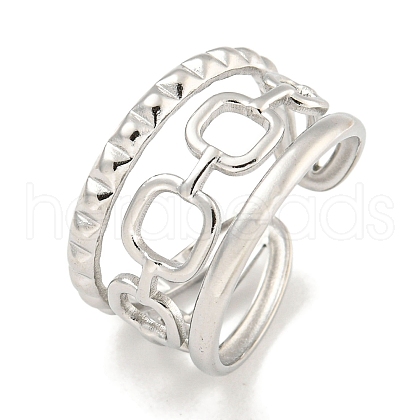 Non-Tarnish 304 Stainless Steel Ssquare Chain Open Cuff Ring for Women RJEW-A043-28P-1