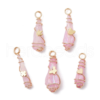5Pcs 5 Styles Electroplated Natural Quartz Crystal Copper Wire Wrapped Pendants PALLOY-JF03432-1