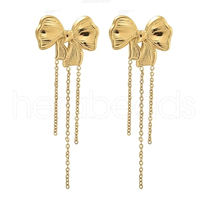 Ion Plating(IP) 304 Stainless Steel Chain Tassel Stud Earrings EJEW-G400-06G-1