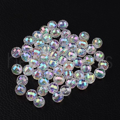 Faceted Eco-Friendly Transparent Acrylic Round Beads X-TACR-K001-8mm-22-1