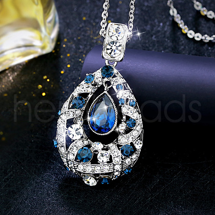 Teardrop Alloy Steel Blue Glass Pendant Long Necklaces for Women FS-WGBF360-02-1