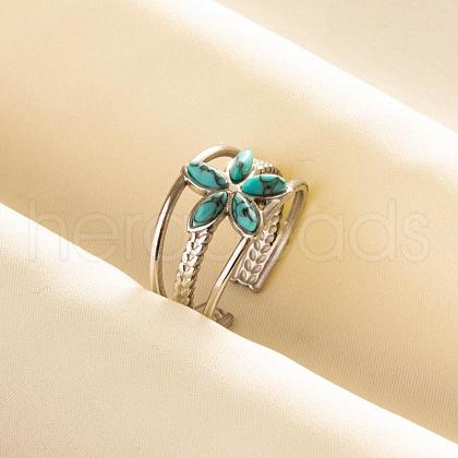 304 Stainless Steel Flower Cuff Rings WH9227-3-1