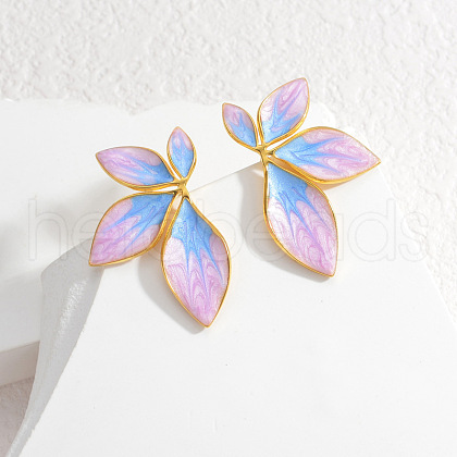 304 Stainless Steel Leaf Stud Earrings EJEW-V014-01G-02-1
