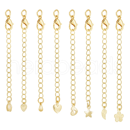 AHADERMAKER 24Pcs 8 Styles Brass Curb Chain Extenders KK-GA0001-52LG-1