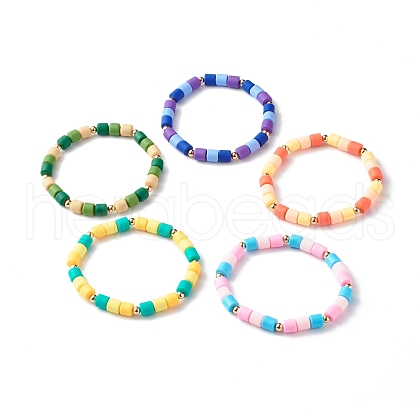 Handmade Polymer Clay Column Beads Stretch Bracelets BJEW-JB06425-1