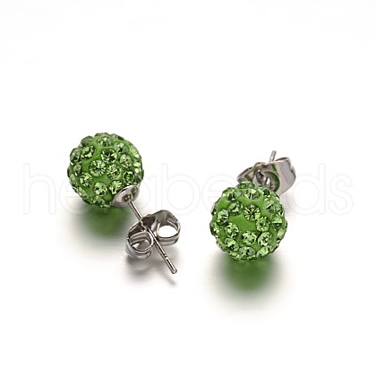 Polymer Clay Rhinestone Ball Stud Earrings EJEW-F0083-01A-1