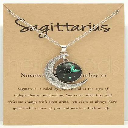 Alloy Pave Glass Moon Constellation Pendant Necklaces for Women FS-WG3B9B3-09-1