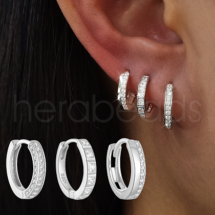 3 Pcs Elegant 925 Sterling Silver Clear Cubic Zirconia Ring Hoop Earrings ZA0253-2-1
