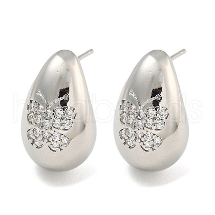 Rack Plating Brass Micro Pave Clear Cubic Zirconia Stud Earring EJEW-C102-29C-P-1