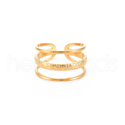 Ion Plating(IP) 304 Stainless Steel Triple Line Open Cuff Ring for Women RJEW-S405-171G-1