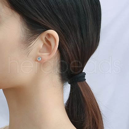 Brass Cubic Zirconia Flat Round Stud Earrings EB9098-1