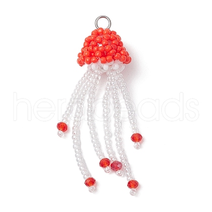 Glass Seed Beaded Jellyfish Pendants PALLOY-MZ00660-02-1